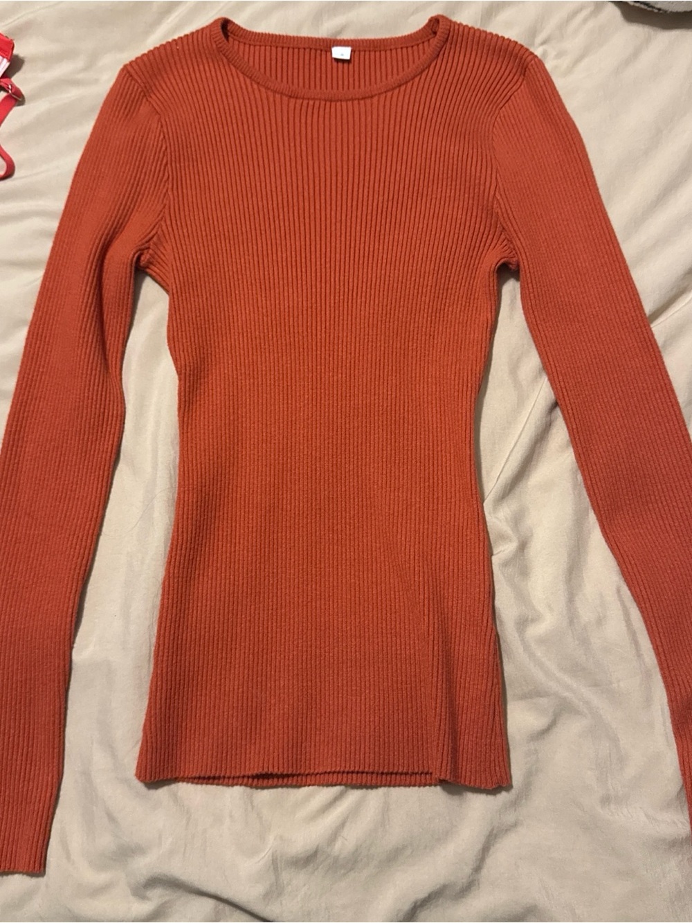 Rust Orange Ribbed Long-Sleeve Knit Top